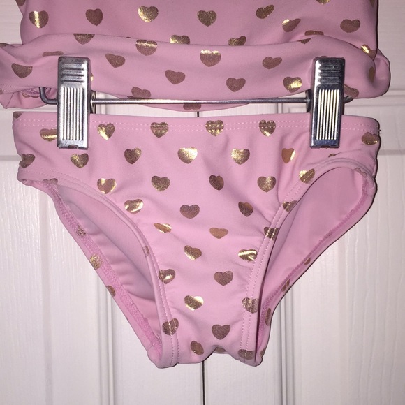 Floatimini Infant Girls Rash Guard Swim Suit 12 Months Pink with Gold Hearts - Picture 3 of 14